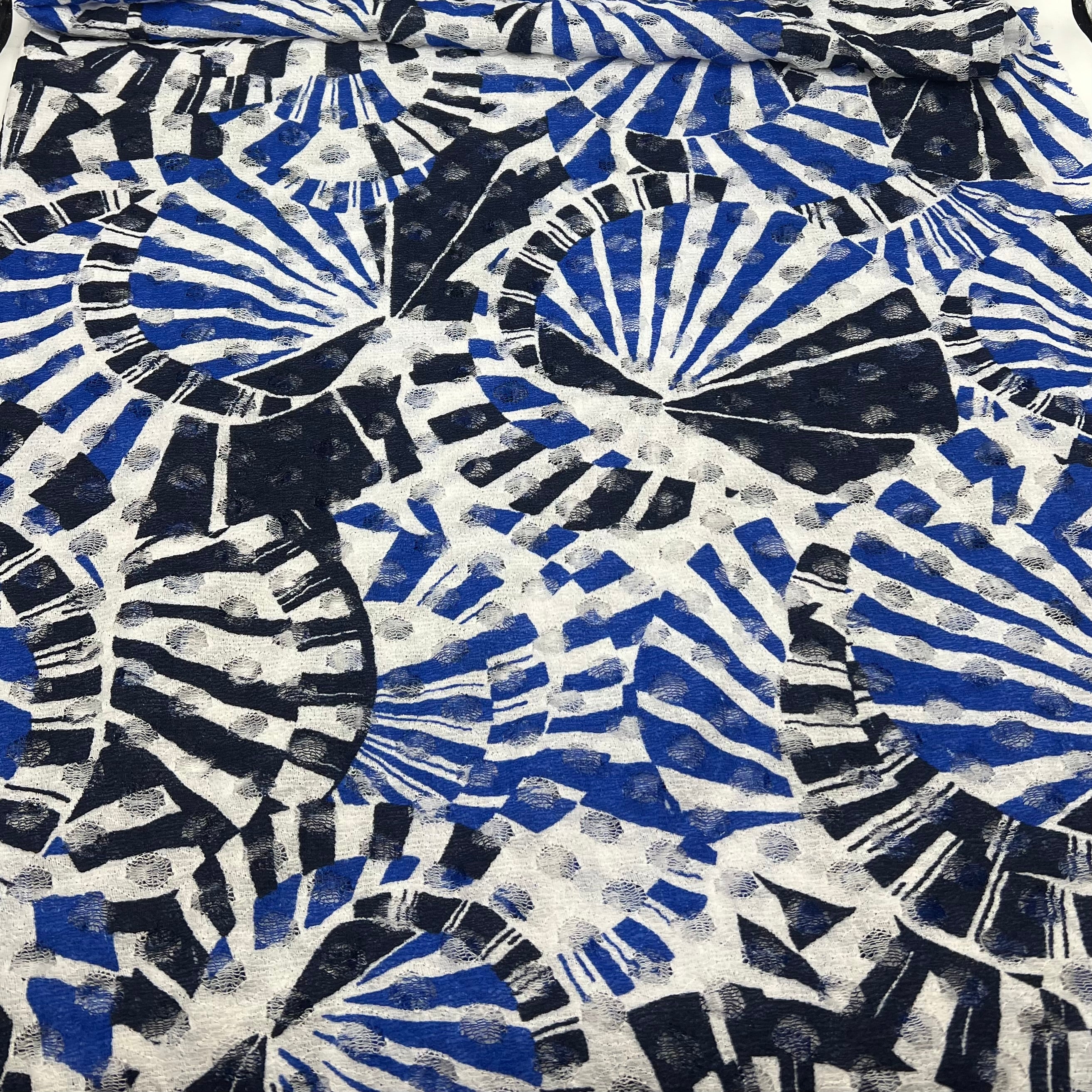 Blue Navy Abstract Lace Fabric Stretch
